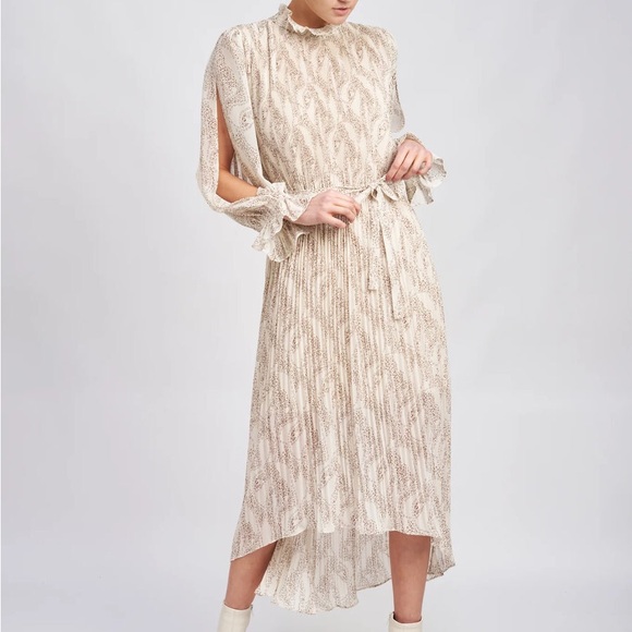 EN SAISON Ever Pleated Cream Waist Tie Ruffle Collar Dress Leopard size M - Picture 2 of 10